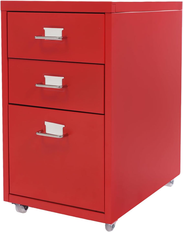 Rollcontainer, Mobiler Aktenschrank mit 3 Schubladen, Büroschrank mit Rollen, Metall Schreibtisch Un