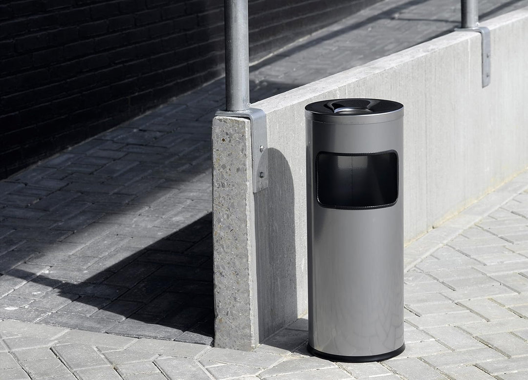 Durable Papierkorb Safe mit Ascher und Flammenlöschkopf, rund, silber, 333223, Silber