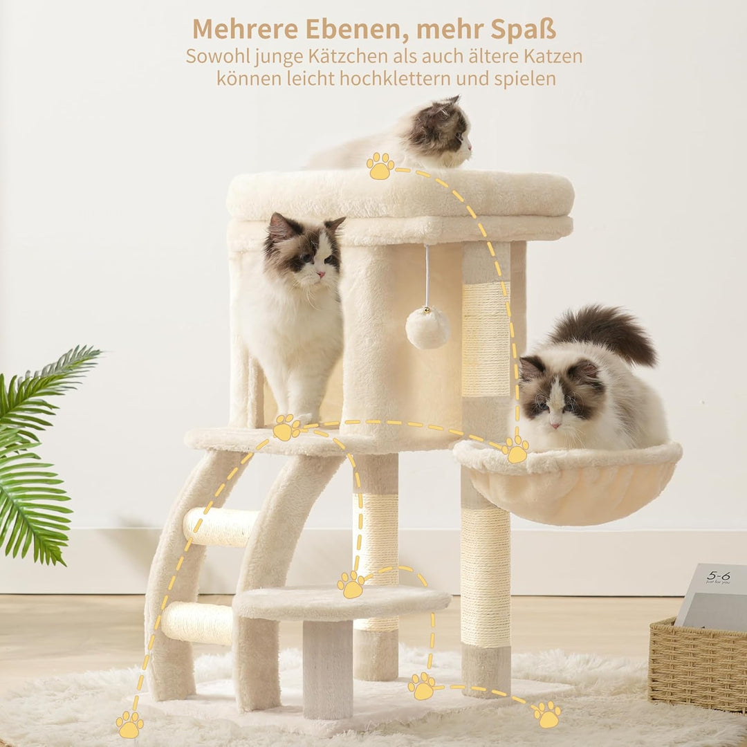 Heybly Katzenbaum, kleiner Kratzbaum für Katzen, 75 cm hoch, mit oberer Plattform, Hängematte, Klett