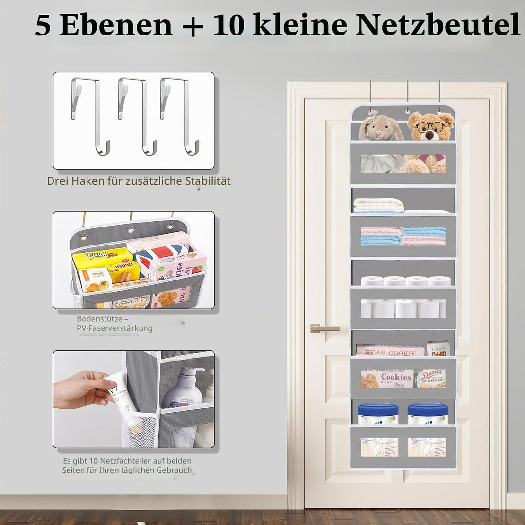 KYEVIS Over The Door Organizer Storage 2 Pack, 5 Shelves Door Organizer Hanging with 10 Mesh Pockets