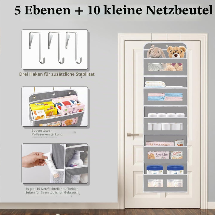KYEVIS Over The Door Organizer Storage 2 Pack, 5 Shelves Door Organizer Hanging with 10 Mesh Pockets