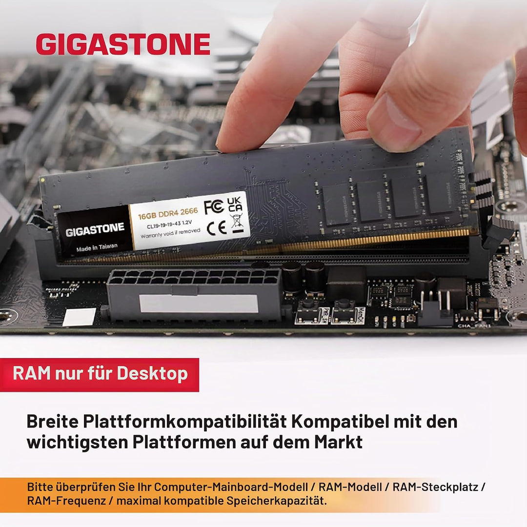 [DDR4 RAM] Gigastone Desktop RAM 32GB (2x16GB) DDR4 Ram 32GB DDR4-2666MHz PC4-21300 CL19 1.2V UDIMM