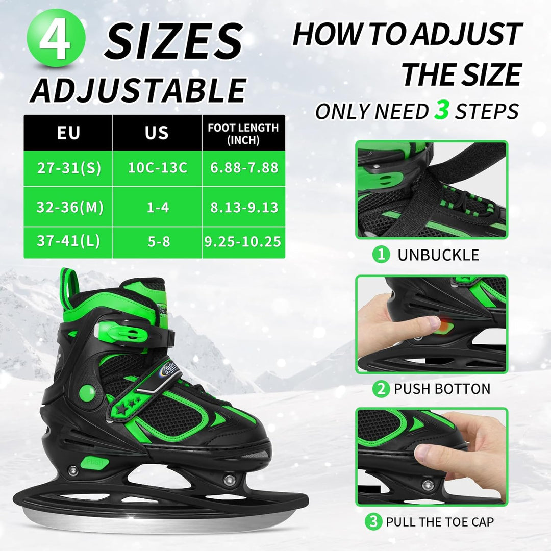 Nattork Schlittschuhe Kinder - 4 Grösse Verstellbare Eislaufschuhe Kinder Jugendliche, Ice Skates Mi