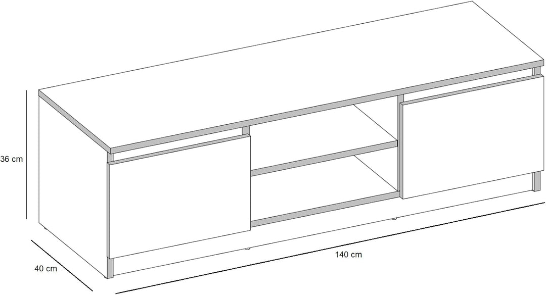 VBChome TV-Schrank 140 x 40 x 36 cm Eiche Sonoma Griffelose Tv-Regal Fernsehtisch mit 2 Türen Holz M