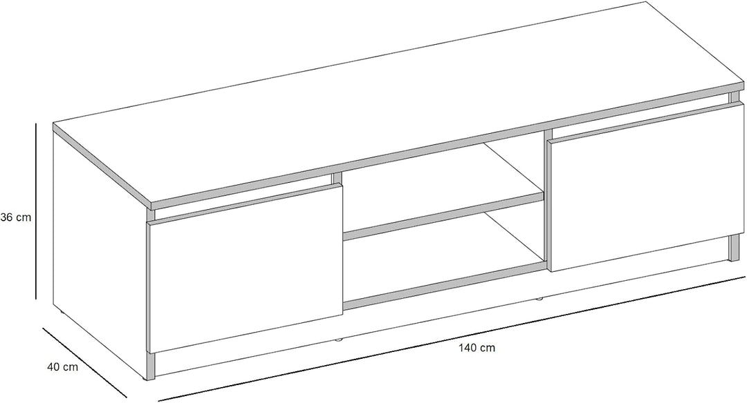 VBChome TV-Schrank 140 x 40 x 36 cm Weiss Griffelose Tv-Regal Fernsehtisch mit 2 Türen Holz Mehrzwec