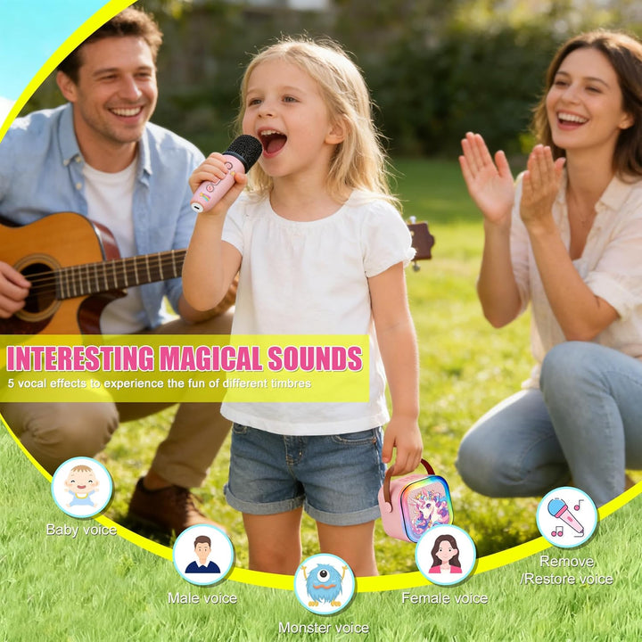 Karaoke Maschine Kinder Mit 2 Mikrofonen, Tragbarer Wiederaufladbar Bluetooth, Bunte LED Lichter, AU