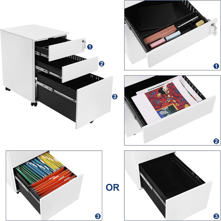 SONGMICS Rollcontainer, Aktenschrank mit 4 Rollen, 39 x 45 x 55 cm, Büroschrank mit 5 Rollen, 52 x 3
