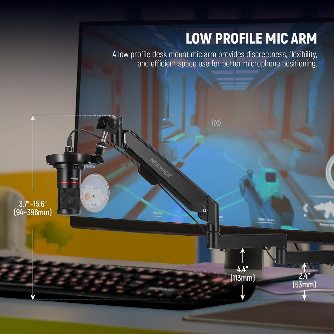 NEEWER Low Profile Mikrofonarm Tischhalterung, 360° schwenkbarer Galgenarm mit pneumatischer Dämpfun