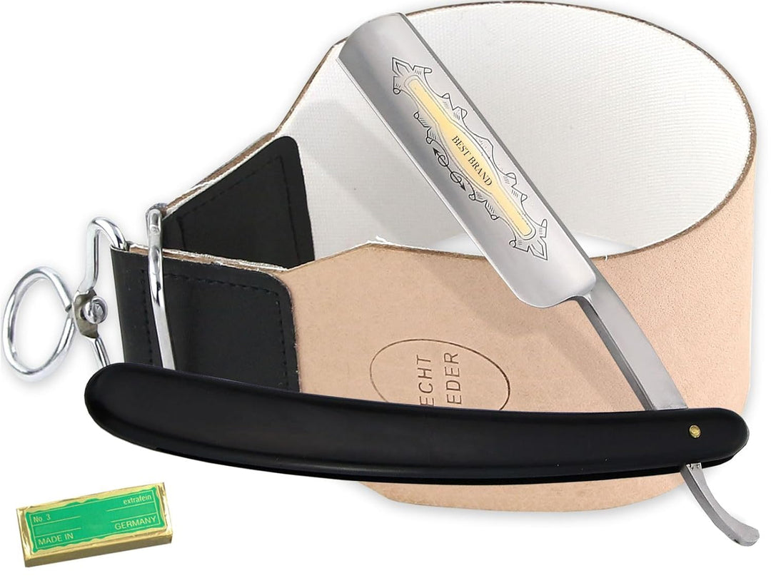 Rasiermesser mit Profi Streichriemen Leder Leinen Kombi und Paste aus Solingen Rasier Set-Angebot fü
