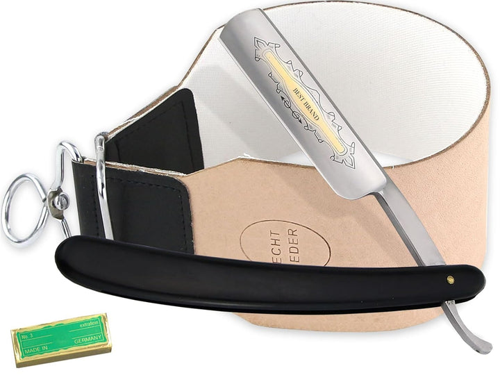 Rasiermesser mit Profi Streichriemen Leder Leinen Kombi und Paste aus Solingen Rasier Set-Angebot fü