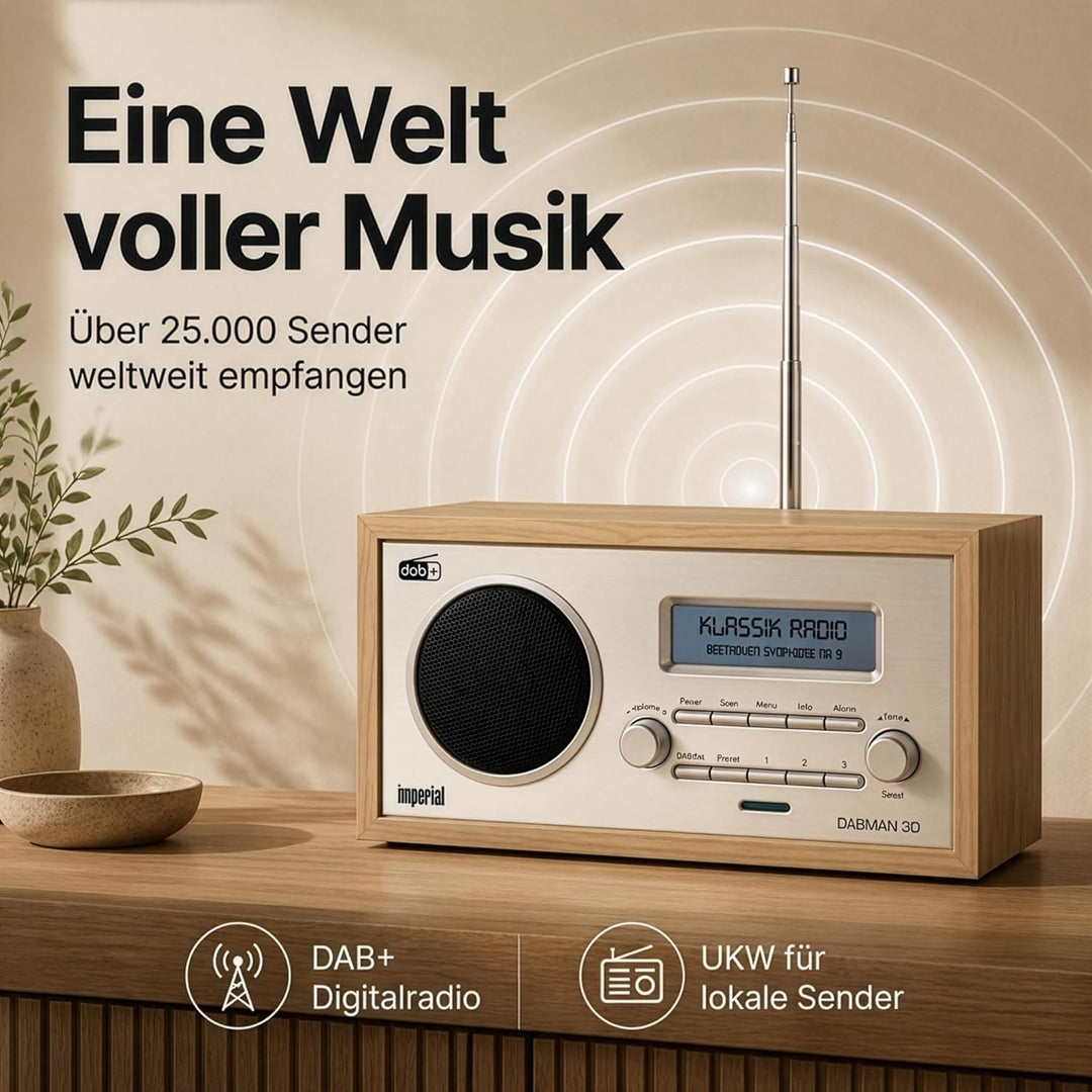 Imperial 22-130-00 Dabman 30 Digitalradio (DAB+/DAB/UKW, Aux In, inkl. Netzteil) braun Mono Braun, M