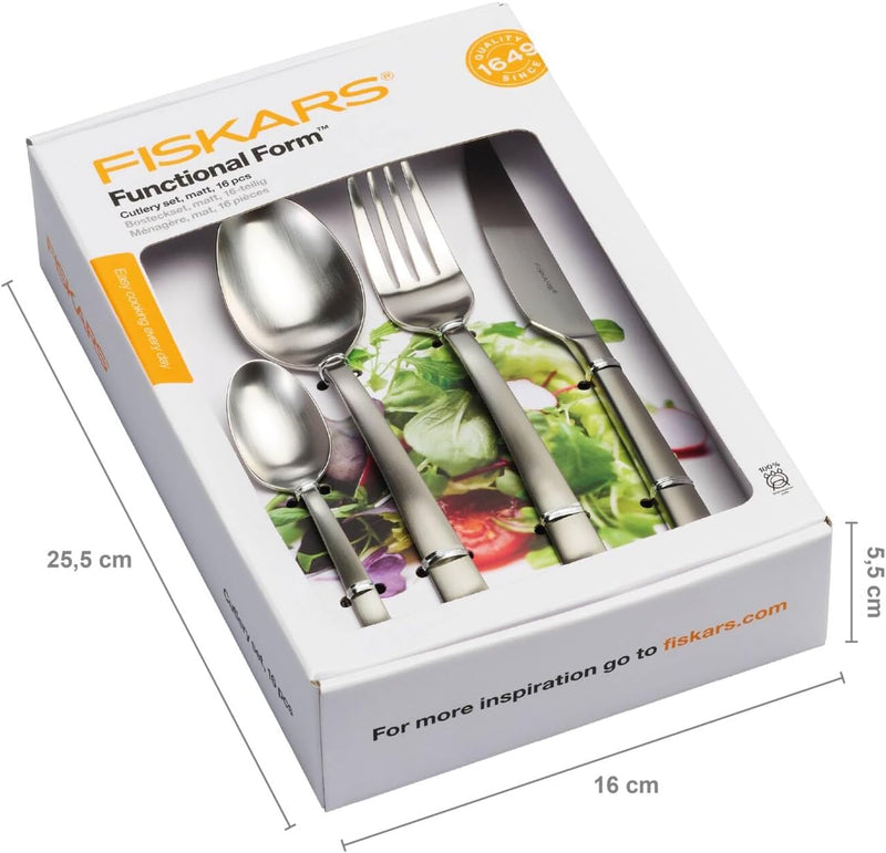 Fiskars Besteck-Set, 16-teilig, Qualitätsstahl, Silber/Matt, Functional Form, 1002958, Besteck-Set,