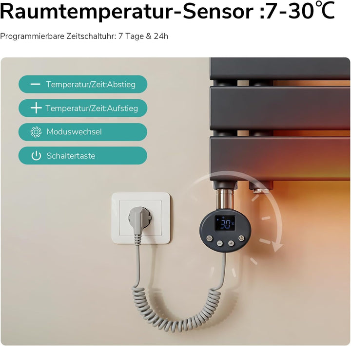 EMKE WiFi Badheizkörper Elektrisch 1599x600 mm, Flach Handtuchheizkörper Elektrisch, Elektrischer Ha