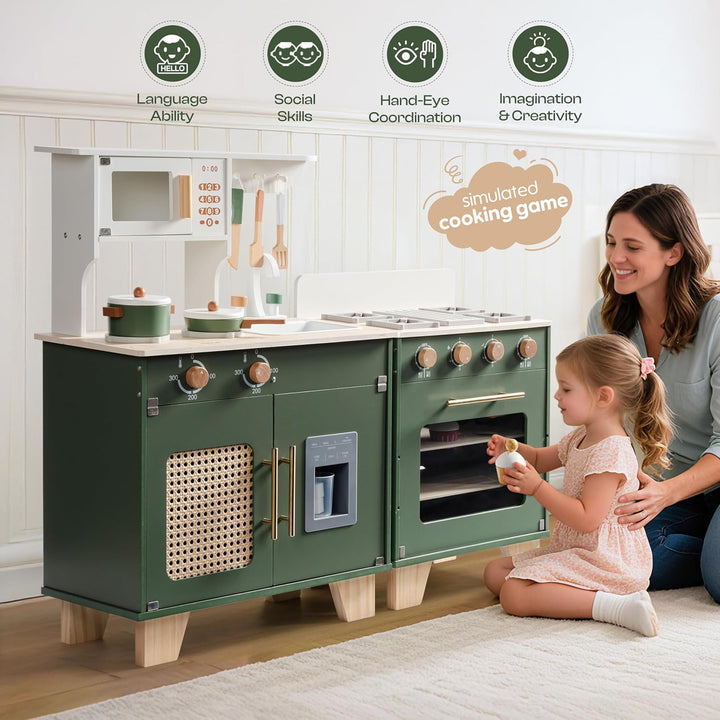 ROBOTIME Spielküche Holz mit Kühlschrank und Backofen, ab 3 Jahren