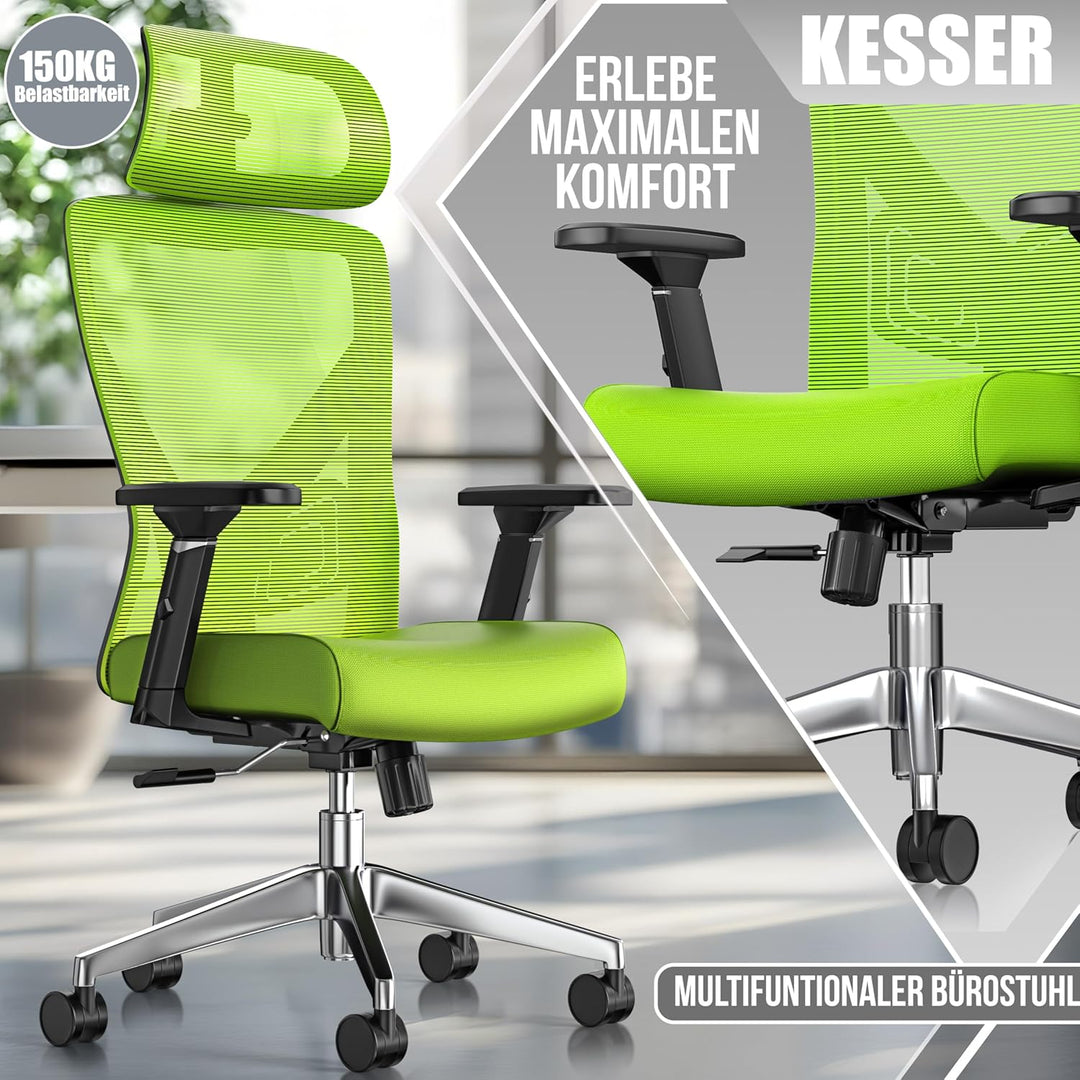 KESSER® Bürostuhl Ergonomisch mit verstellbaren Armlehnen | Drehstuhl mit Lendenwirbelstütze Rückens