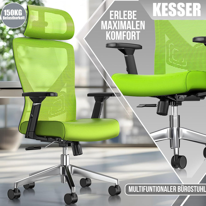 KESSER® Bürostuhl Ergonomisch mit verstellbaren Armlehnen | Drehstuhl mit Lendenwirbelstütze Rückens