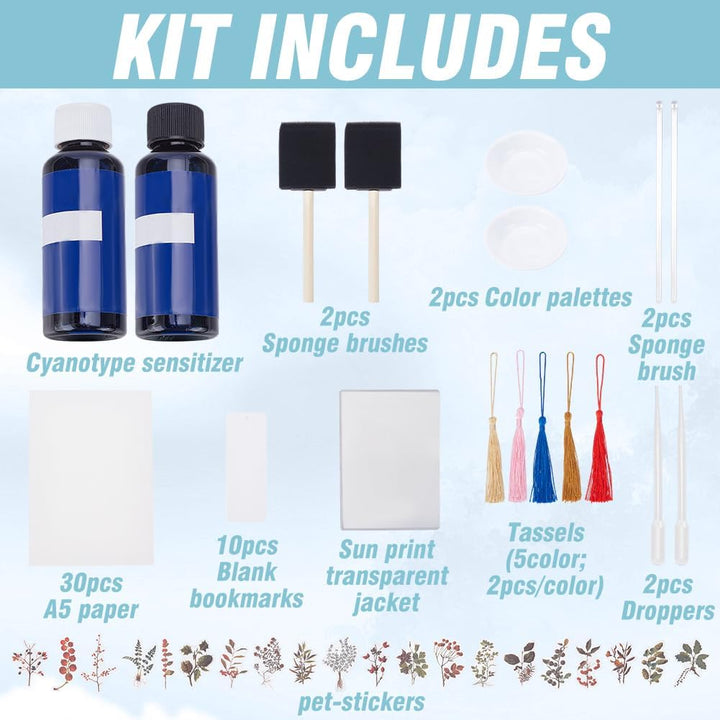 WEBEEDY Cyanotype Set Blumen Blätter Cyanotypie Papier Sonnenkunstpapiere Set Enthält 30 Blätter A5