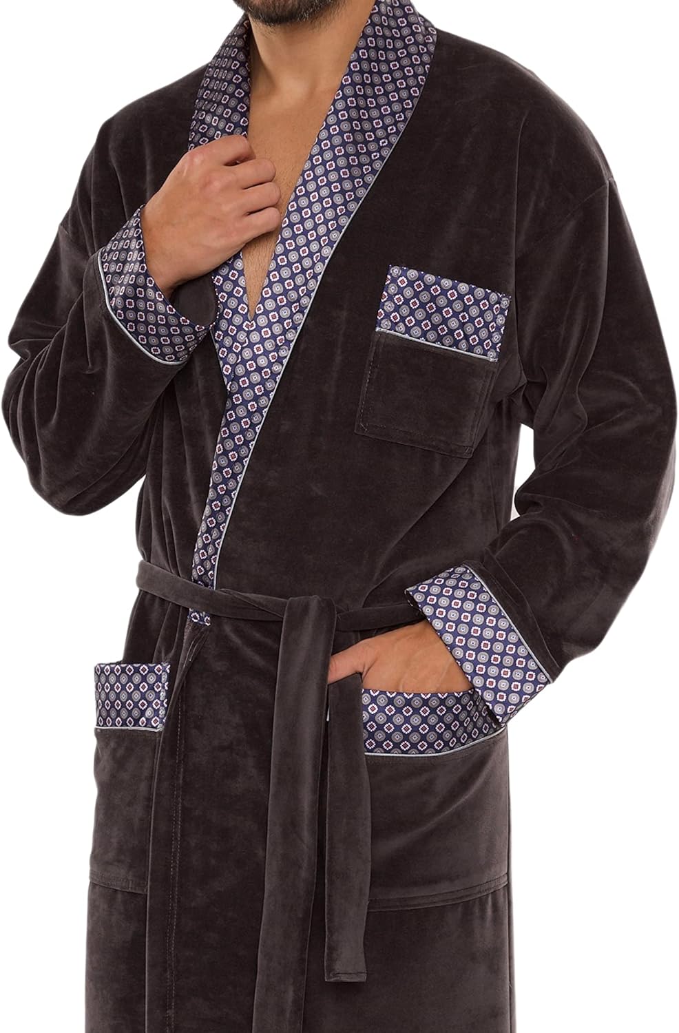 FOREX Lingerie edler und hochwertiger Baumwoll-Bademantel Herren-Mantel im tollen Design L Graphit-b