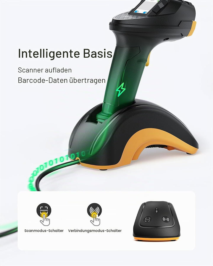 Inateck Barcode Scanner Bluetooth, 2D 1D Wireless Handheld Scanner, QR Code Scanner, mit Touchscreen
