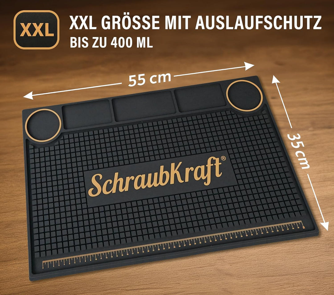 Premium Werkbankmatte (55 x 35cm) - Antirutsch Werkstattunterlage mit Organizer & Messskala I Robust