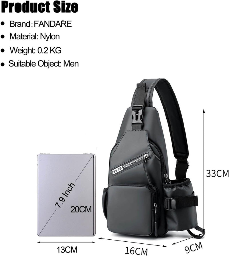 FANDARE Brusttasche Herren Sling Bag Umhängetaschen mit Flaschenhalter Schultertasche Bauchtasche Cr