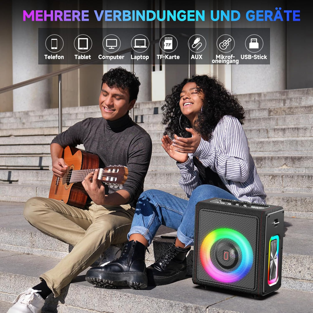 Karaoke Maschine mit 2 drahtlosen Mikrofones, Tragbaren Bluetooth 5.3 Karaoke Anlage Lautsprecher mi