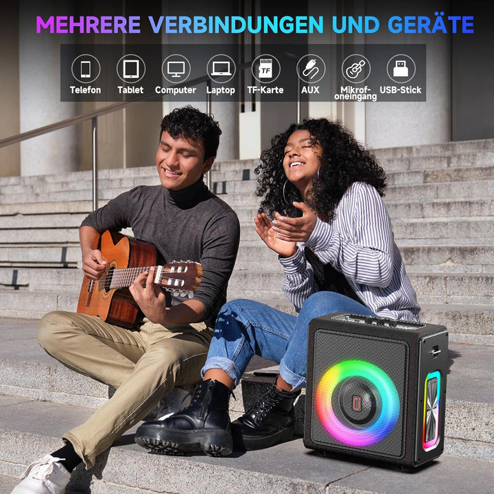 Karaoke Maschine mit 3 drahtlosen Mikrofones, Tragbaren Bluetooth 5.3 Karaoke Anlage Lautsprecher mi