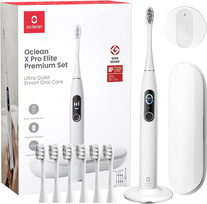 Oclean X Pro Elite Elektrische Zahnbürste mit 6 Bürstenköpfe &amp; Reiseetui, Schallzahnbürste mit Farbd