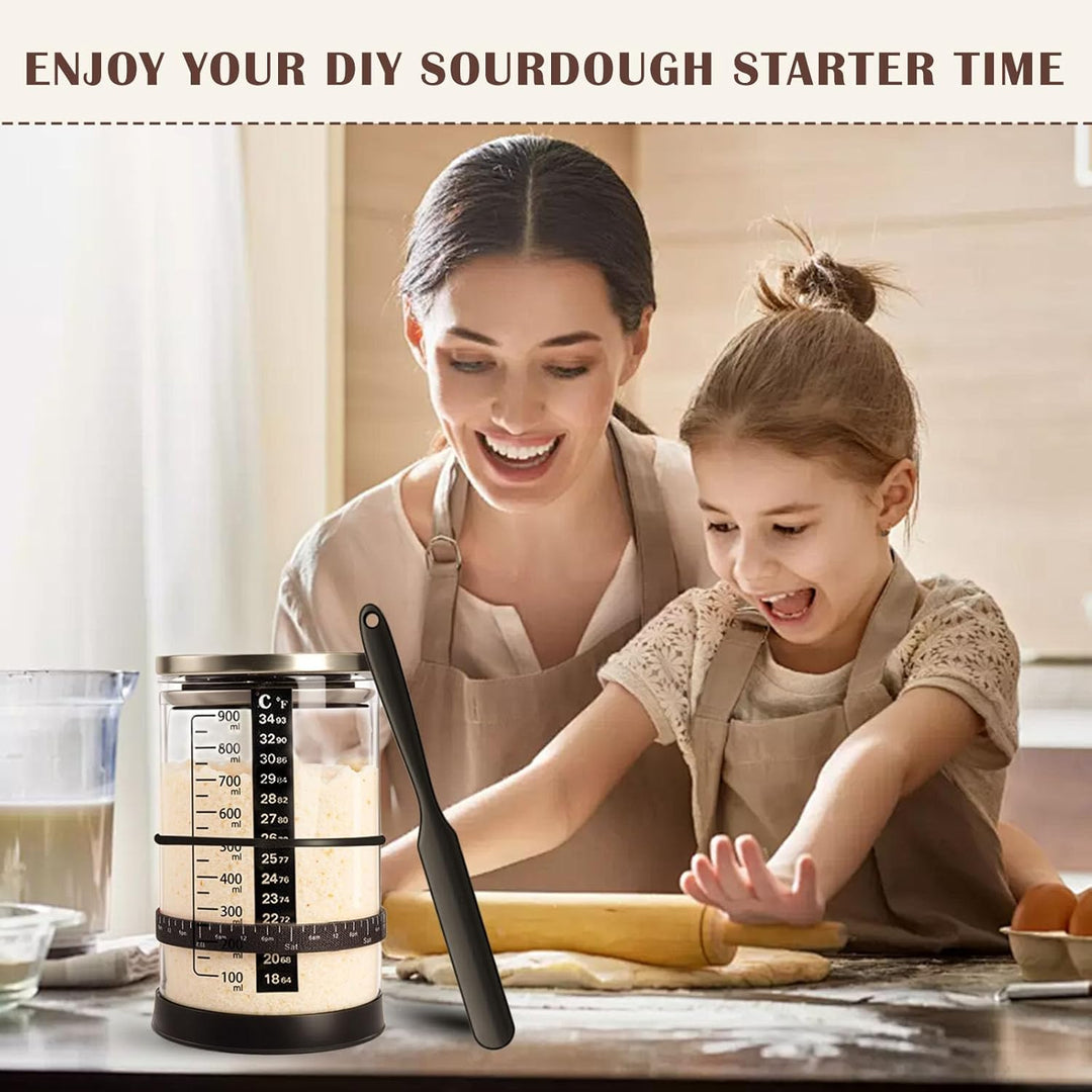 Sauerteig Starter Jar Kit 1000ml Gärglas mit Spatel, Fermentierglas, Sauerteig Glas Jar, Sourdough S