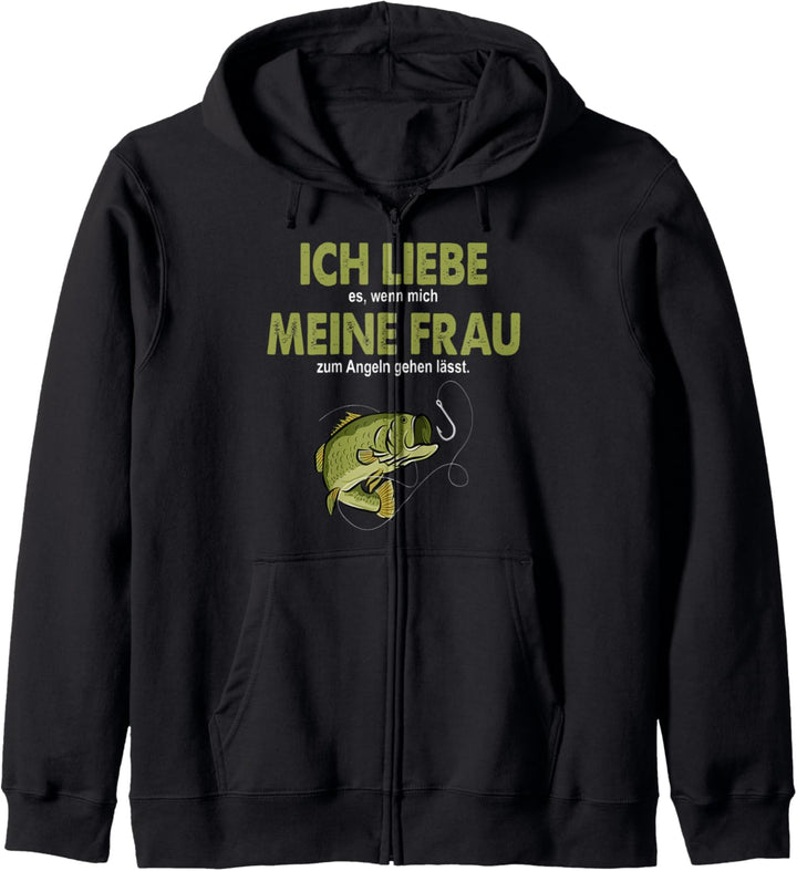 Lustiges Angler T-Shirt Ich liebe meine Frau Angeln Geschenk Kapuzenjacke