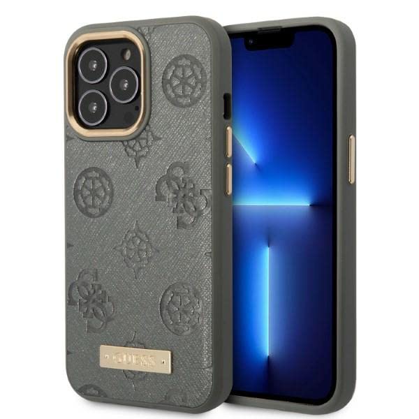 GUESS GUHMP13XSAPSTG Hülle für iPhone 13 Pro Max 6,7" grau hardcase Peony Logo Plate