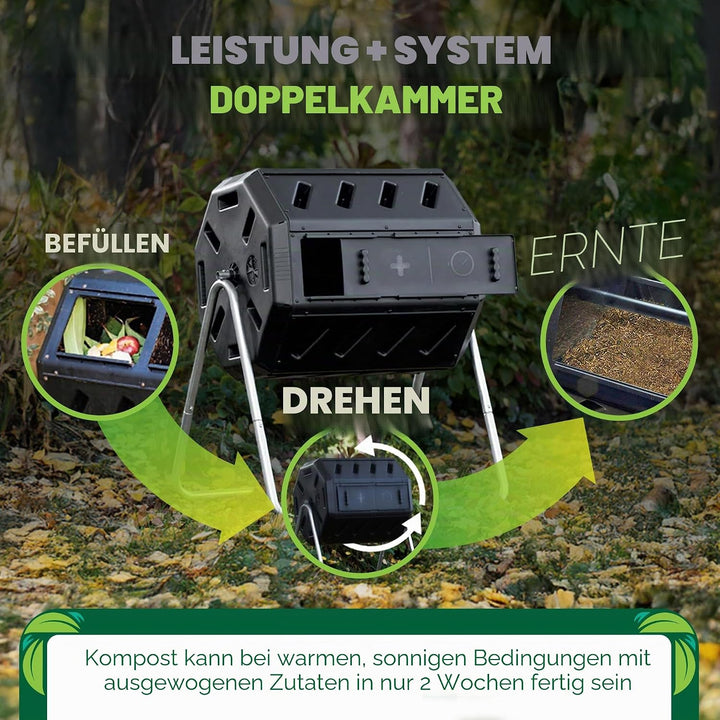 FCMP Outdoor IM4000 Doppelkammer-Komposter, kanadisch hergestellt, 100% recyceltes Harz, drehbarer K
