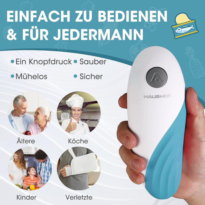 HAUSHOF Elektrischer Dosenöffner, One Touch Dosenöffner, Automatische 360°-Drehung & Automatischer S