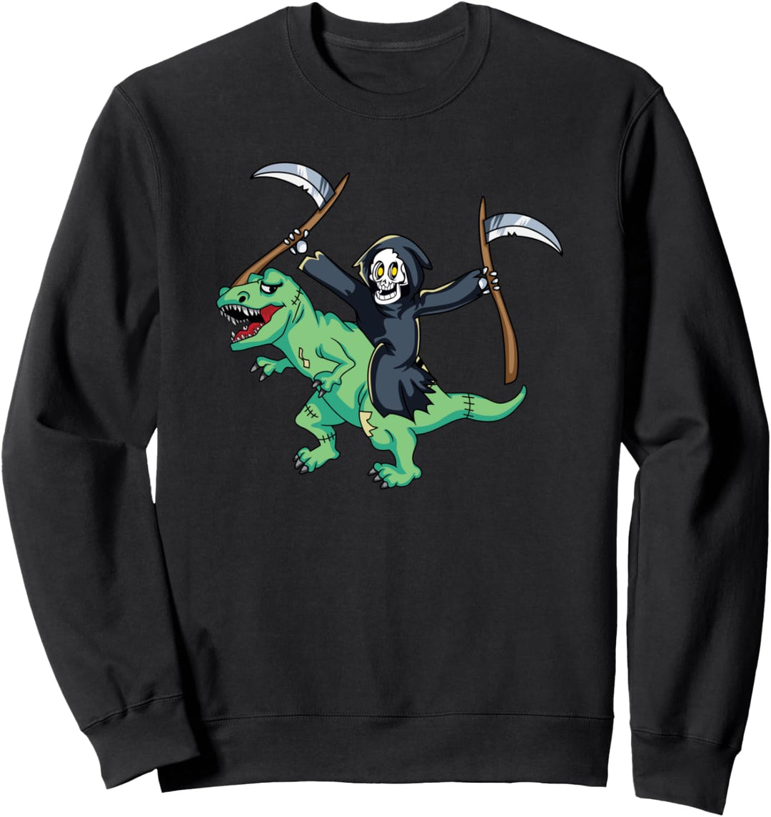 Reaper Riding T-Rex Scary Halloween Costume Gothic Goth Punk Sweatshirt