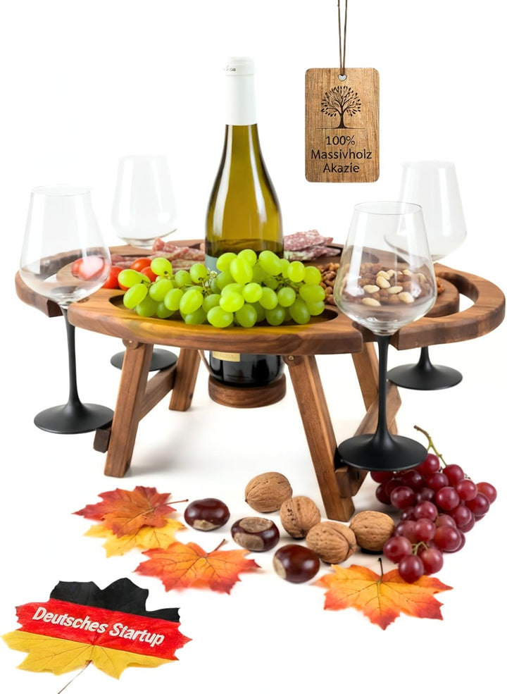 Weintisch Akazie Massivholz für 4 Personen - Weinbar & Weintablett für Zuhause oder Outdoor - auch a