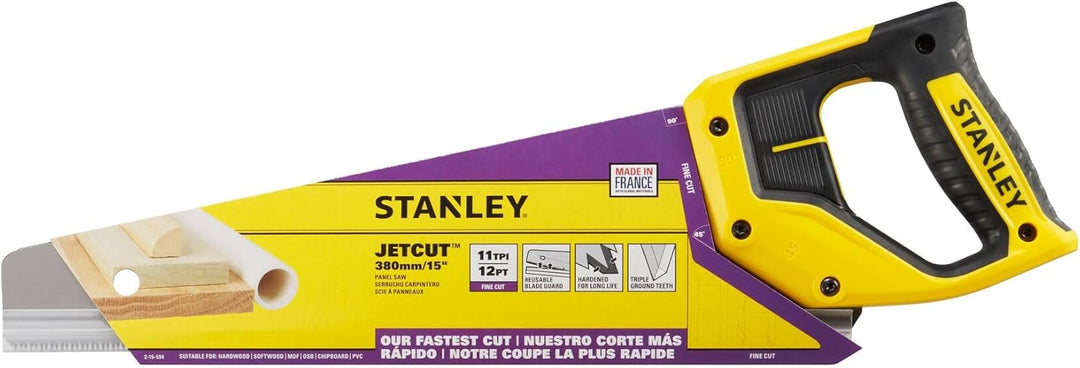 Stanley JetCut Handsäge (fein, 380 mm Länge, 11 Zähne/Inch, Bi-Material, Hardpoint-Verzahnung, 45°/9