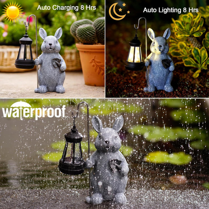 Yeomoo Kaninchen Gartenfiguren mit Solarlampen Gartendeko für Draussen: Hase Deko Garten Zimmer mit