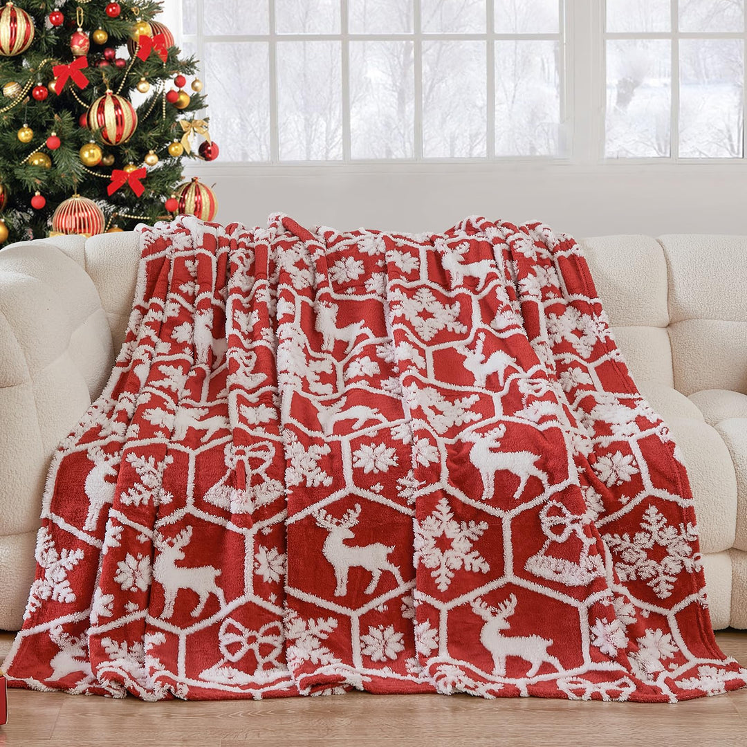 WONGS BEDDING Weihnachtsdecke Kuscheldecke 220x240 cm Flauschig Weihnachts Decke Wohndecke Warme Fle