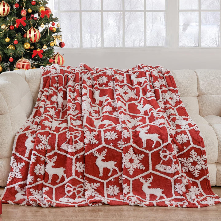 WONGS BEDDING Weihnachtsdecke Kuscheldecke 220x240 cm Flauschig Weihnachts Decke Wohndecke Warme Fle