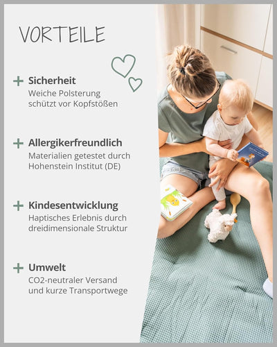 ULLENBOOM ® Baby Krabbeldecke 120x120 cm gepolstert in Salbeigrün (Made in EU) - Krabbeldecke für Ba