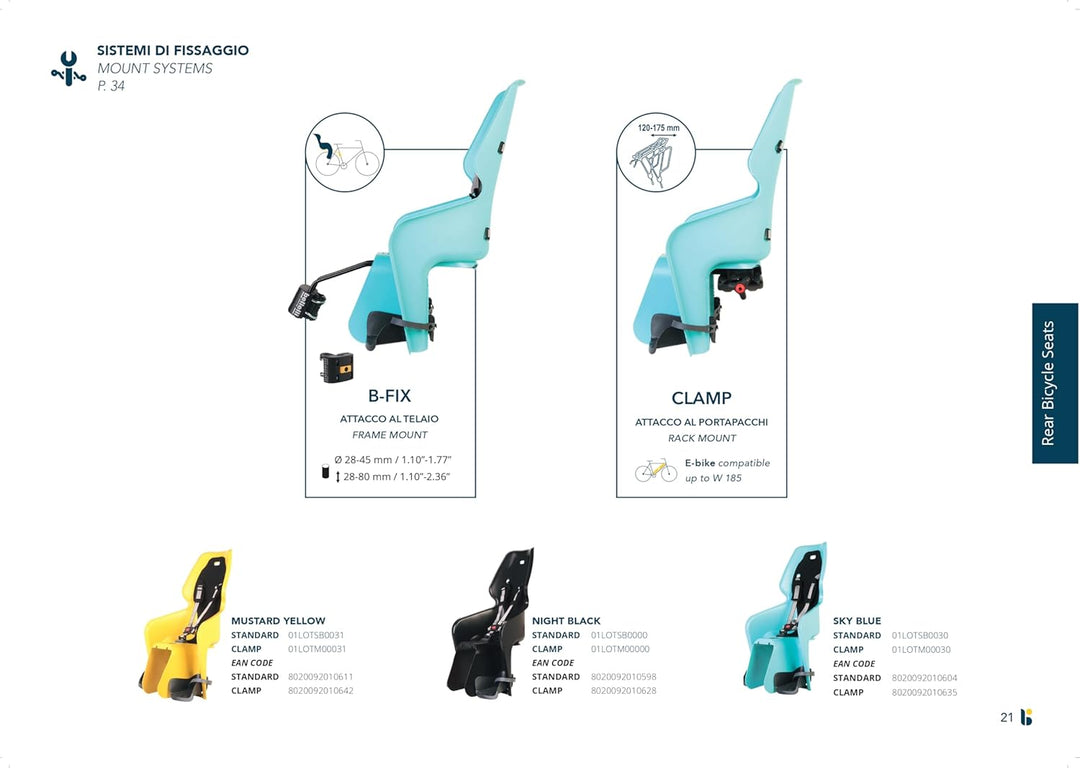 b bellelli Lotus - Fahrradrücksitz für Kinder bis 22 kg, von 3 bis 8 Jahren - Fixierung am Gepäckträ