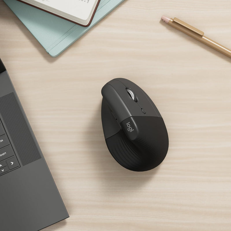 Logitech Lift Vertikale Ergonomische Maus, Kabellos, Bluetooth oder Logi Bolt USB-Empfänger, Leise K