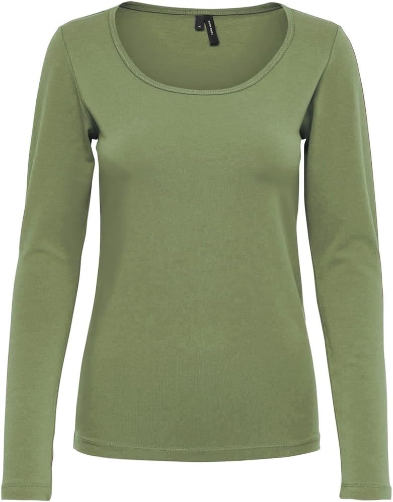 VERO MODA Damen Langarmshirts Vmmaxi My Ls Soft Uneck Ga Noos S 1x Oil Green, 1x Abyss, 1x Stormy We