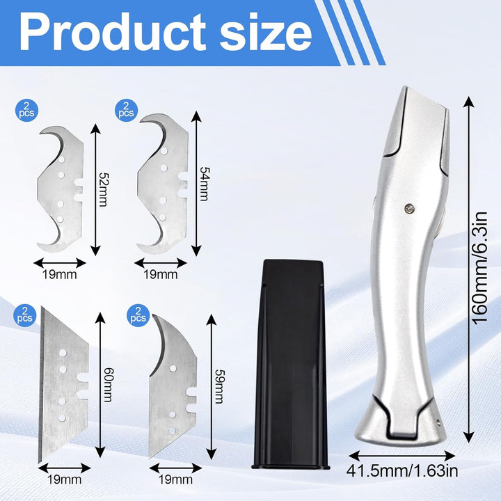 Teppichmesser Hakenklinge, Teppichmesser Profi mit 8 Stück Ersatzklingen, Cuttermesser Teppich, Cutt