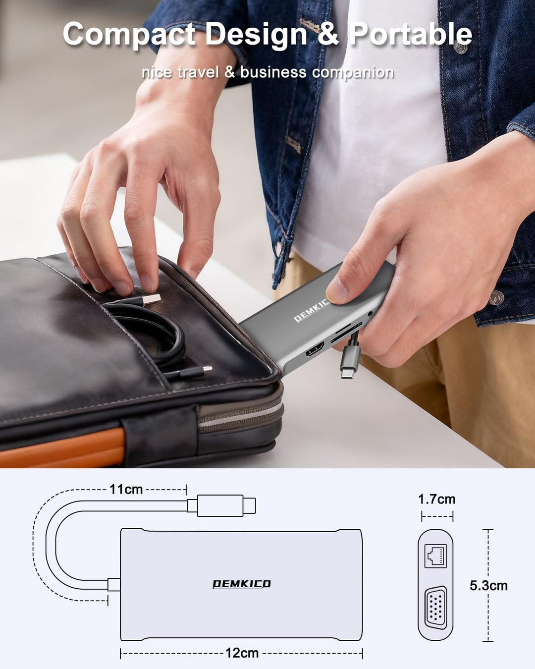 11-in-1 USB C Hub Multiport Adapter mit 4K HDMI, 1080P VGA, 100W PD, USB 3.0, USB 2.0 Anschlüssen, E