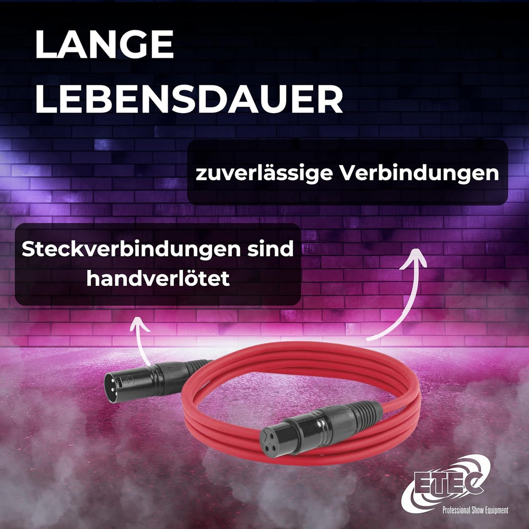 ETEC, XLR-Kabel, Mikrofon-Kabel, XLR-Stecker auf XLR-Buchse, XLR-Verbindungs-Kabel, rot, 20,0 m 20,0