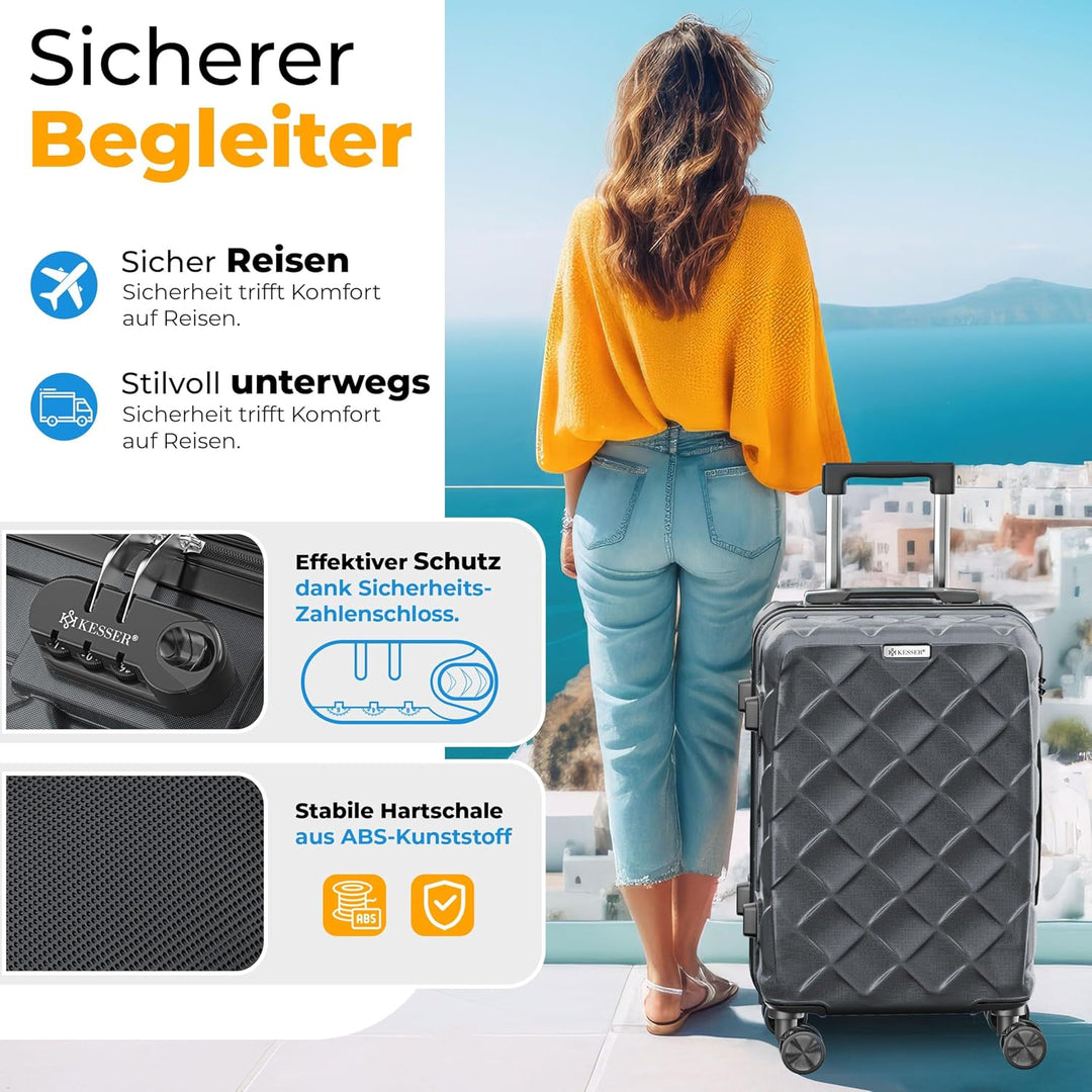 KESSER® Reisekoffer 84L Koffer ABS Hartschalenkoffer mit Zahlenschloss, Kofferwaage &amp; Reisebrieftasc