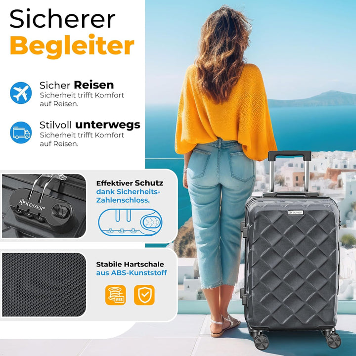 KESSER® Reisekoffer 84L Koffer ABS Hartschalenkoffer mit Zahlenschloss, Kofferwaage &amp; Reisebrieftasc