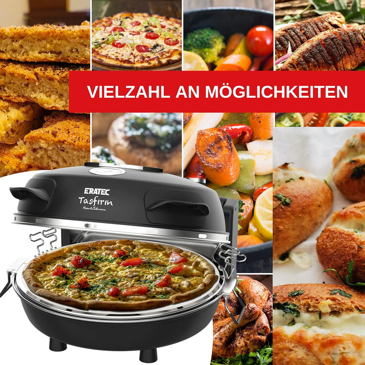 ERATEC - Steinofen SET PM-27. Elektischer Pizzaofen für innen & aussen. Tisch-Ofen bis zu 400°C, Pla