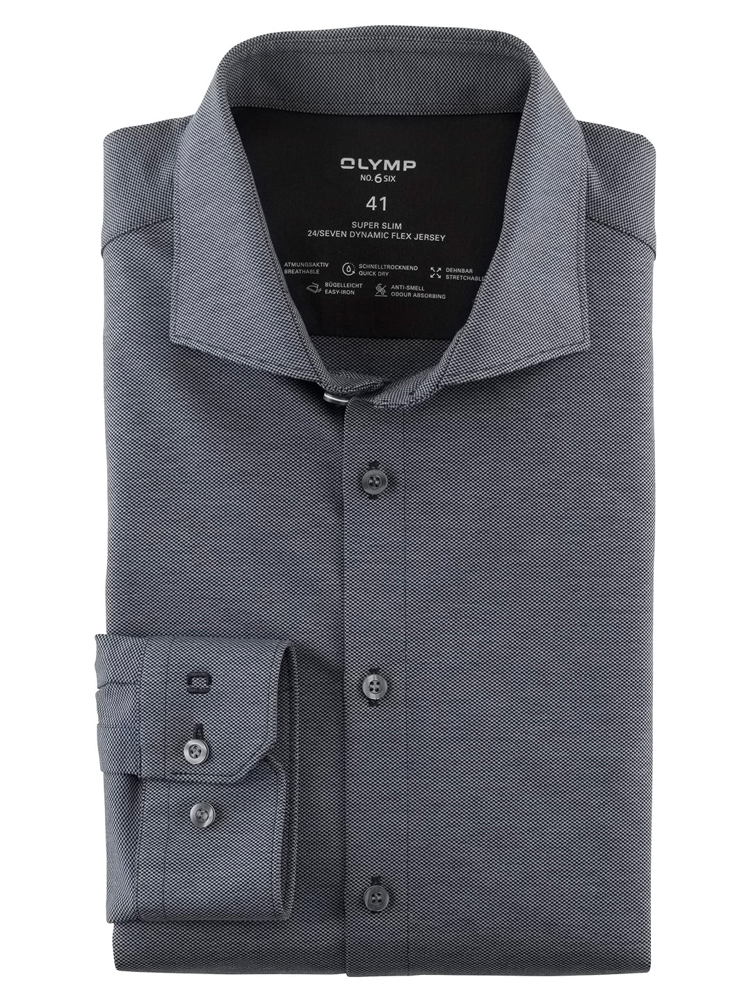 OLYMP Herren Businesshemd No. Six 24/Seven,Einfarbig,super Slim,Kent-Kragen 42 Anthrazit 67, 42 Anth